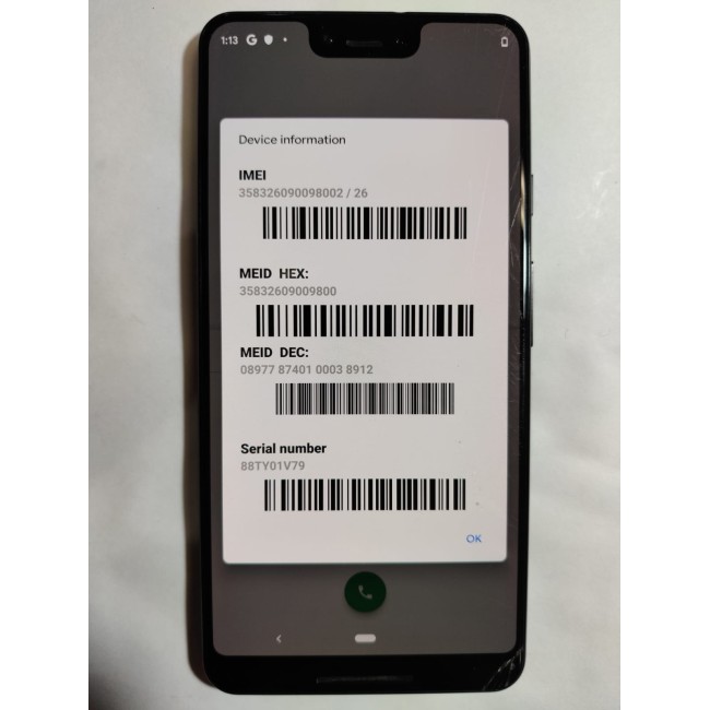 Google Pixel 3 XL 128GB Just Black Broken Screen